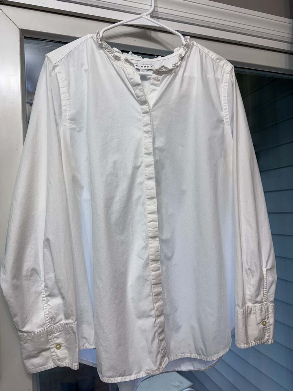 Free Assembly Women's Ruffle Neck Cotton Long Sleeve Top, Size L